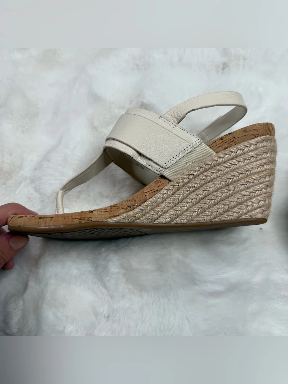 Alex Marie Women’s Size 9M Ivory Leather Cork Wedge Sandalsv